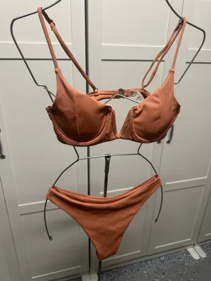 SHEIN Ribbed Underwire Bikini Set in Rust Orange thumbnail 2
