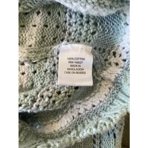 Aqua‎ Blues Pointelle Knit Striped Crop Sweater Womens Size M Sage Green Cotton thumbnail 7