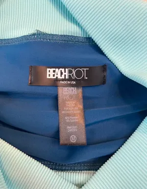 Beach Riot blue & green high-waisted bikini bottoms with light blue waistband and dark blue ribbed fabric, size M #beachriot #swimwear thumbnail 4