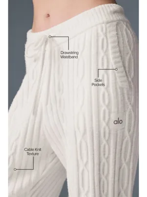 Alo Cable Knit Winter Bliss Pants Ivory High-Rise Waist Chunky Sweater Joggers S thumbnail 4