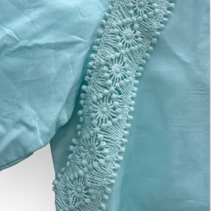 Ann Taylor Puff-Sleeve Crochet Trim Lightweight Blouse thumbnail 3