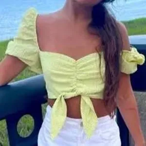 Zara Women Crop Top XS Yellow Gingham Puff Sleeve Front Tie Smocked Back thumbnail 1