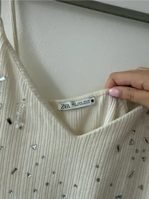 Zara white knit mini dress with silver rhinestones thumbnail 4