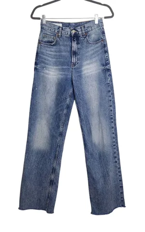Zara High Waist Straight Leg Distressed Cut-off Jeans Size 4 thumbnail 1