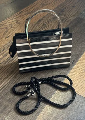 Black and White Striped Handbag thumbnail 1