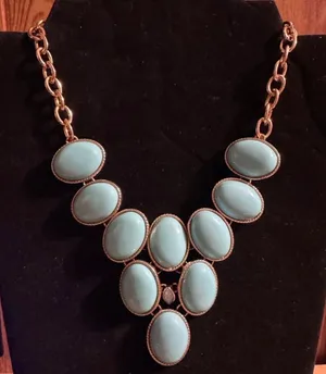 Gold Tone Blue Accents Statement Necklace thumbnail 1