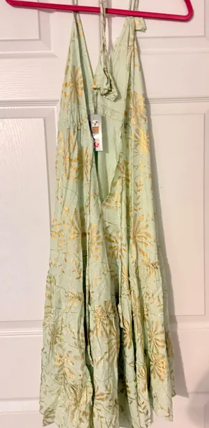 Green gold flowy dress thumbnail 3