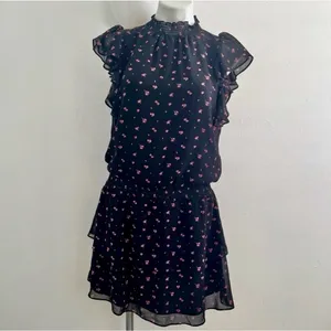 NEW ANTHROPOLOGIE Floral mini Dress MEDIUM Smocked-Neck Flutter-Sleeve Bohemian thumbnail 5