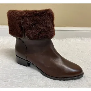 H By Halston Caroline Brown Leather Ankle Boot Faux Fur Size 7 thumbnail 10