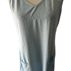 Light blue eyelet sleeveless dress with pockets thumbnail 2