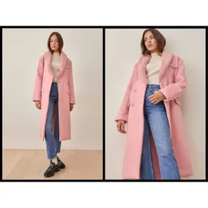 💕REFORMATION💕 Lester Coat ~ Faux Fur Shawl Collar Double Breasted Pink S NWT thumbnail 3