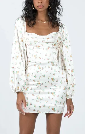 Princess Polly LILLIE LONG SLEEVE MINI DRESS FLORAL Size 2 thumbnail 1