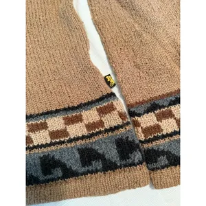 Peruvian Trading Co 100% Alpaca Wool Cowl Neck Sweater Tan‎ Geometric Boho Small thumbnail 3