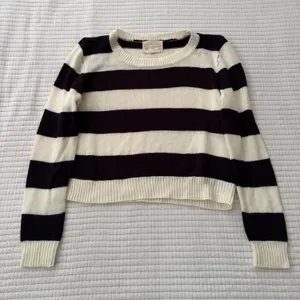 Ambiance Black and Cream Striped Crewneck Sweater Size Small thumbnail 1