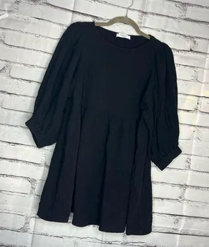 Carly Jean Los Angeles Black Blouse 1/4 Sleeve Mini Dress SZ S 100% Cotton Top thumbnail 2