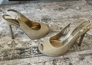 Adrianna Papell Gold Sparkle Slingback Heels thumbnail 1