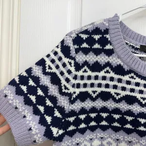 NEW Ann Taylor purple blue acrylic soft knit patterned short sleeve crop sweater thumbnail 2