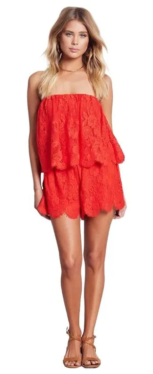 Lovers + Friends Kristine Red Lace‎ Romper Preppy Summer Resort thumbnail 1