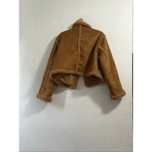 Fuzzy Stoosh Brown Cropped Puffer Jacket puppy Sherpa faux suede XL thumbnail 3
