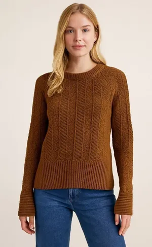 H&M brown chevron crewneck wool blend sweater size small thumbnail 1