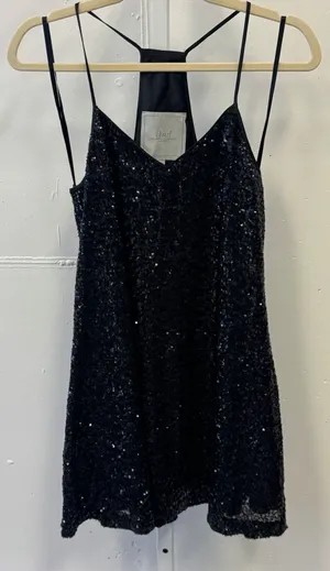 Pearl Georgina Chapman Marchesa Black A Line Swing Sequin Mini Dress Sz 6‎ thumbnail 1