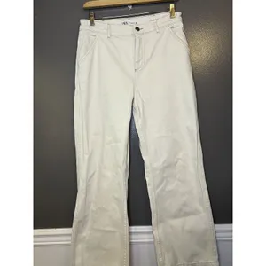 Zara Pants Womens 6 White Denim Straight Leg Casual Pockets Flat Front thumbnail 2