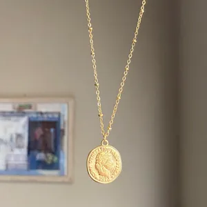Handmade fully gold tone stainless steel antique vintage chic style coin necklace thumbnail 6