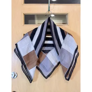 Vintage Pure Wool Scarf 32 Square Brown Gray Black Geometric Mod Colorblock thumbnail 2