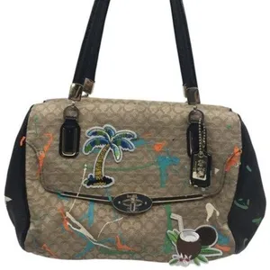 COACH Customized Tan Black Fabric Shoulder Bag thumbnail 1