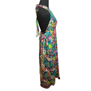 Free People Extratropical Maxi Dress Floral Halter Open Back Multi Color Size M thumbnail 2