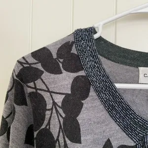 EUC | Vintage C.D. petites women’s floral beaded neck acrylic‎ sweater large thumbnail 2