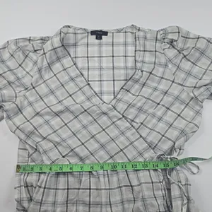 J.‎ Crew Cotton Voile Wrap Mini Dress Puff Sleeves In Oyster White Plaid Small thumbnail 8