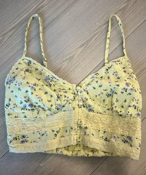 Aeropostale Yellow Floral Lace Crop Top thumbnail 1