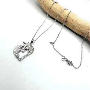 Horse With Girl & Heart CZ Sterling Silver Necklace thumbnail 6