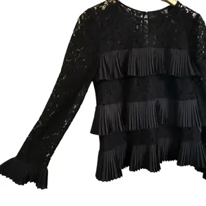 J.Crew Black Lace Tiered Ruffle Long Sleeve Blouse Romantic Chic Women’s Size 6 thumbnail 3