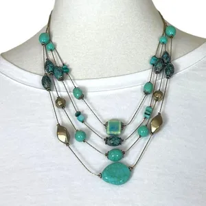 Chico’s Women’s Necklace Earrings Set Multi Strand Turquoise Gold 12” Length thumbnail 12