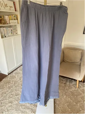 Misslook Wide Leg Cotton Gauze Pants Coastal Boho Beach Y2K Lagenlook Relaxed XL thumbnail 2