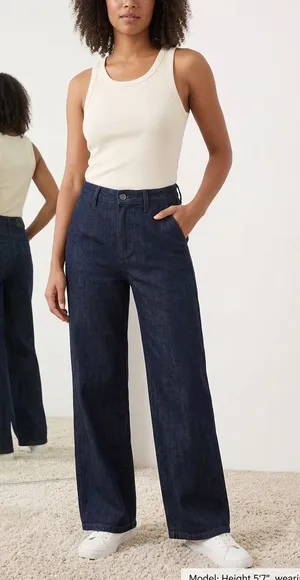 DKNY Jeans Womens‎ High Rise Wide Leg Denim Trousers Dark Indigo Cotton 27 Q2639 thumbnail 1