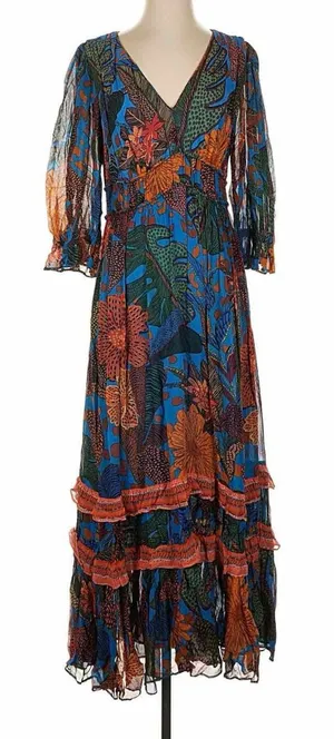 Anthropologie x Farm Rio Puff Sleeve Maxi Dress Size Small thumbnail 1