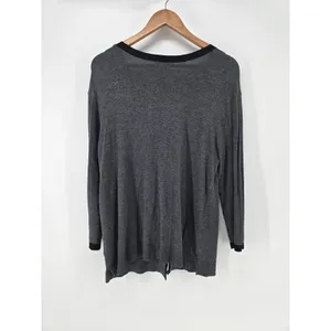 Susina Cardigan Womens Large V-Neck Gray Black‎ Contrast Trim 3/4 Sleeve EUC thumbnail 3