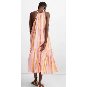 NWT Club Monaco Amirra Maxi 100% Silk Dress Pink Striped Sleeveless Sundress thumbnail 2