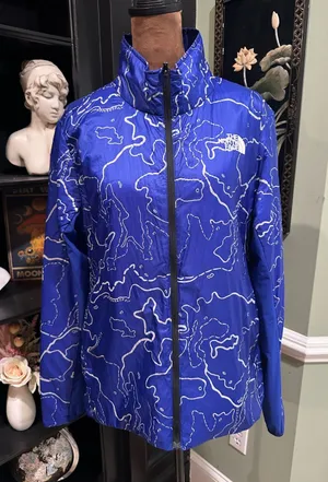 The North Face Blue & White Topographic Map Windbreaker – Size Large thumbnail 1