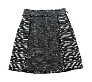 French Connection Tweed Skirt Women’s Black/White Fringe Mini Size 2 Twee Preppy thumbnail 1