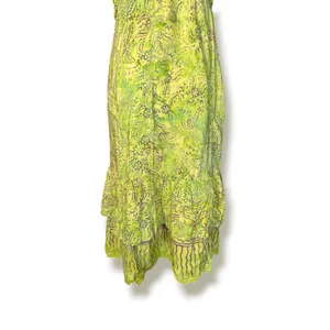 Vintage Lime‎ Green Batik Rayon Tiered Sundress Boho Tropical Midi Dress Artsy thumbnail 8