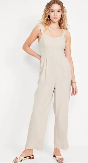 Old Navy Tan Linen Jumpsuit Medium thumbnail 1