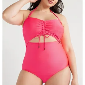 Time and Tru Womens One Piece Swimsuit 2X Coral Cut Out Tie Back Soft Cup Beach thumbnail 1