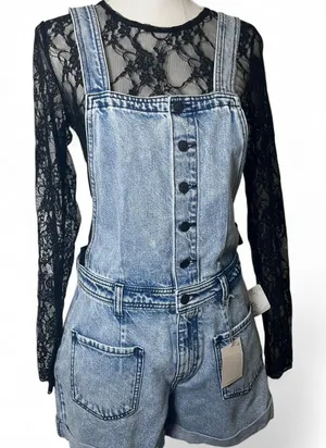 Free People and Hidden Collab Women's Blue Dungarees-overalls Size Medium NWT thumbnail 1