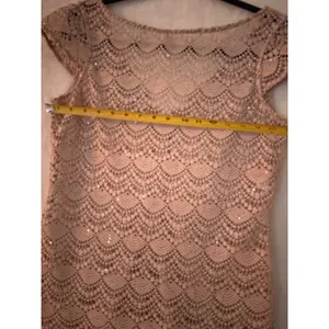Kay Unger New York Sheer Pink Scalloped Lace Sequin Cap Sleeve Cocktail‎ Dress thumbnail 6
