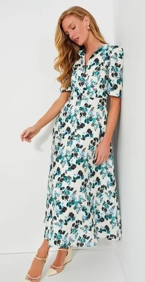 Tuckernuck Budding Bluebell Hadley Floral Print Linen Midi Dress Blue‎ Blooms M thumbnail 1