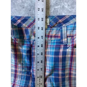 LL Bean Womens Blue Plaid Crop Pants Cotton Straight Leg Size 10 Reg 0DCN3 thumbnail 4